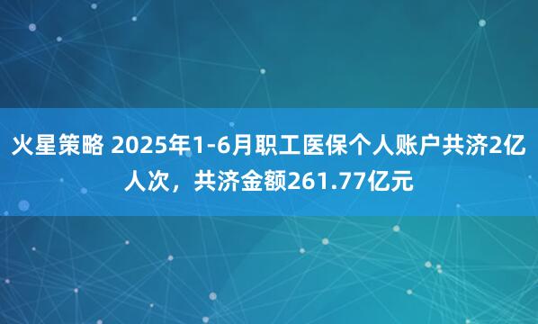 火星策略 2025年1-6月职工医保个人账户共济2亿人次，共济金额261.77亿元