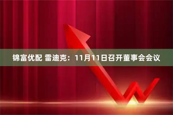 锦富优配 雷迪克：11月11日召开董事会会议